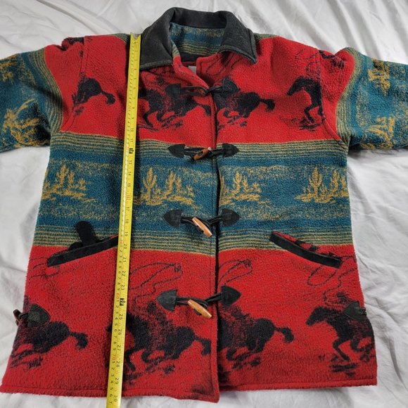 Vintag Kathryn Deene Womens 14/16 Red Wool Toggle Button Jacket Cowboys Horses - Picture 9 of 10